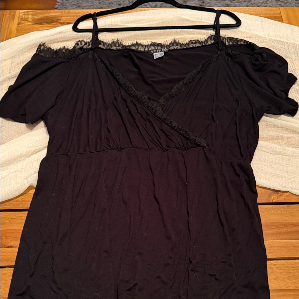 VENUS Black Lace Trim Top